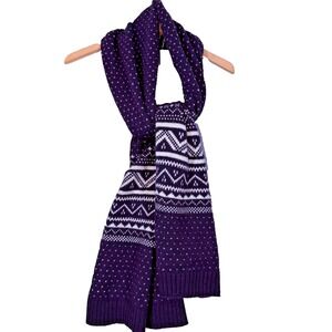 Gap Scarf Chunky Thick Fair Isle Lambswool Blend Navy Blue 75" x 16" Nordic